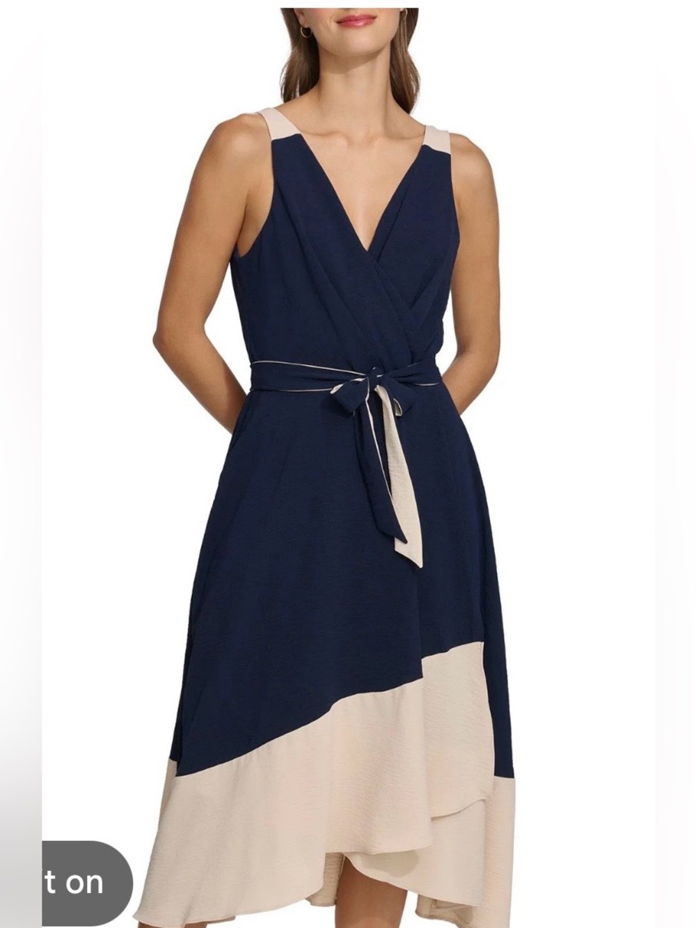 Harper Rose V-Neck Colorblock Midi Dress faux-wrap navy and beige Size 8 NEW